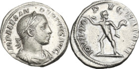 Severus Alexander (222-235). AR Denarius, 231-235. Obv. IMP ALEXANDER PIVS AVG. Laureate, draped and cuirassed bust right. Rev. IOVI PROPVGNATORI. Jup...