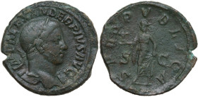 Severus Alexander (222-235 AD). AE Sestertius, 232 AD. Obv. IMP ALEXANDER PIVS AVG. Laureate, draped and cuirassed bust right. Rev. SPES PVBLICA SC. S...