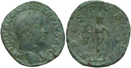 Severus Alexander (222-235 AD). AE Sestertius, 232 AD. Obv. IMP ALEXANDER PIVS AVG. Laureate, draped and cuirassed bust right. Rev. SPES PVBLICA SC. S...