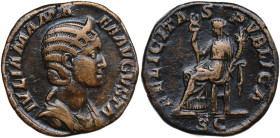 Julia Mamaea (died 235 AD). AE Sestertius, Rome mint, 222-235. Obv. IVLIA MAMAEA AVGVSTA. Bust of Julia Mamaea, diademed, draped, right. Rev. FELICITA...