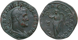 Maximinus I (235-238). AE Sestertius, 236-238. Obv. MAXIMINVS PIVS AVG GERM. Laureate, draped and cuirassed bust right. Rev. VICTORIA GERMANICA SC. Vi...