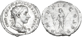 Gordian III (238-244). AR Antoninianus, 240 AD. Obv. IMP GORDIANVS PIVS FEL AVG. Radiate, draped and cuirassed bust right. Rev. PM TR P II COS PP. Emp...