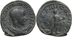 Gordian III (238-244). AE Sestertius, Rome mint, 241-244. Obv. IMP GORDIANVS PIVS FEL AVG. Bust of Gordian III, laureate, draped, cuirassed, right. Re...