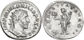 Philip I (244-249). AR Antoninianus, 245 AD. Obv. IMP M IVL PHILIPPVS AVG. Radiate, draped and cuirassed bust right. Rev. LIBERALITAS AVGG II. Liberal...