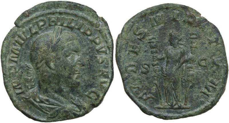 Philip I (244-249). AE Sestertius, 244 AD. Obv. IMP M IVL PHILIPPVS AVG. Laureat...