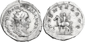 Trajan Decius (249-251). AR Antoninianus. Obv. IMP C M Q TRAIANVS DECIVS AVG. Bust of Trajan Decius, radiate, draped, cuirassed, right. Rev. ADVENTVS ...