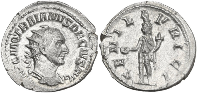 Trajan Decius (249-251). AR Antoninianus. Obv. Radiate, draped and cuirassed bus...