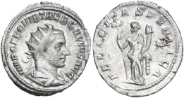 Trebonianus Gallus (251-253). AR Antoninianus. Obv. IMP CAE C VIB TREB GALLVS AVG. Radiate and draped bust right. Rev. FELICITAS PVBLICA. Felicitas st...