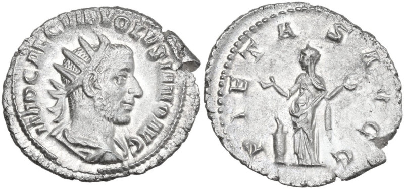 Volusian (251-253). AR Antoninianus. Obv. Bust right, radiate, draped. Rev. Piet...