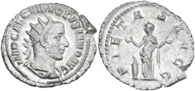 Volusian (251-253). AR Antoninianus. Obv. Bust right, radiate, draped. Rev. Pietas standing left, raising both hands; to left, lighted altar. RIC IV 1...