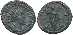 Victorinus (268-270). AE Antoninianus, 270 AD. Treveri mint. Obv. IMP C VICTORINVS PF AVG. Radiate, draped, and cuirassed bust right. Rev. PAX AVG. Pa...