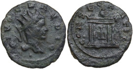 Claudius II Gothicus (268-270). AE Antoninianus, Mediolanum mint. Obv. DIVO CLAVDIO. Radiate head right. Rev. CONSECRATIO. Altar. RIC V 261. AE. 3.23 ...