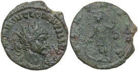 Quintillus (270 AD). AE Antoninianus, Rome mint. Obv. IMP CM AVR CL QVINTILLVS AVG. Radiate and draped bust right. Rev. VIRTVS AVG. Soldier standing l...