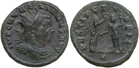Aurelian (270-275). AE Antoninianus, Antioch mint. Obv. IMP C AVRELIANVS AVG. Radiate and cuirassed bust right. Rev. RESTITVT O-RBIS. Woman standing r...