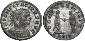 Tacitus (275-276). BI Antoninianus, Siscia mint. Obv. IMP C M CL TACITVS AVG. Radiate and cuirassed bust right. Rev. CONCORDIA MILIT. Tacitus standing...