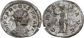 Probus (276-282). BI Antoninianus, 276-282, Lugdunum mint. Obv. Radiate, draped and cuirassed bust right. Rev. COMES AVG. Minerva standing left, holdi...