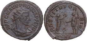 Probus (276-282). AE Antoninianus, Antioch mint. Obv. IMP C PROBVS PF AVG. Radiate, draped and cuirassed bust right. Rev. RESTITVT ORBIS. Female stand...