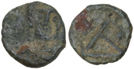 Justinian I (527-565). AE Nummus. Carthage mint. Obv. Bust facing right. Rev. Large Δ with stars. Sear 282; D.O. 310; MIB 213. 0.44 g. 8.25 mm. VF.