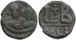 Heraclius (610-641) with Heraclius Constantine. AE 12-Nummi, Alexandria mint, 613-618. Obv. Busts of Heraclius and Heraclius Constantine facing, both ...
