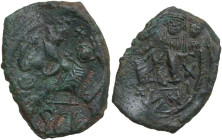 Heraclius, with Heraclius Constantine (610-641). AE Follis, Syracuse mint, 629-631. Obv. Heraclius and Heraclius Constantine standing facing; below, c...