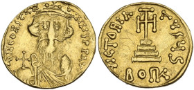 Constans II (641-668). AV Light Solidus of 23 Siliquae, Constantinople mint, 651-654 AD. Obv. d N CONStAN tINЧS P P AV. Bust facing, wearing crown and...