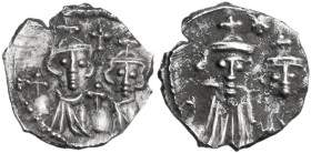 Constans II, with Constantine IV, Heraclius, and Tiberius (641-668). AR Half Siliqua. Carthage mint, struck 662-668. Obv. Crowned, draped, and cuirass...