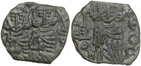 Constantine V Copronymus with Leo IV (751-775). AE Follis, Syracuse mint. Obv. Crowned and draped busts of Constantine and Leo facing. Rev. Crowned an...