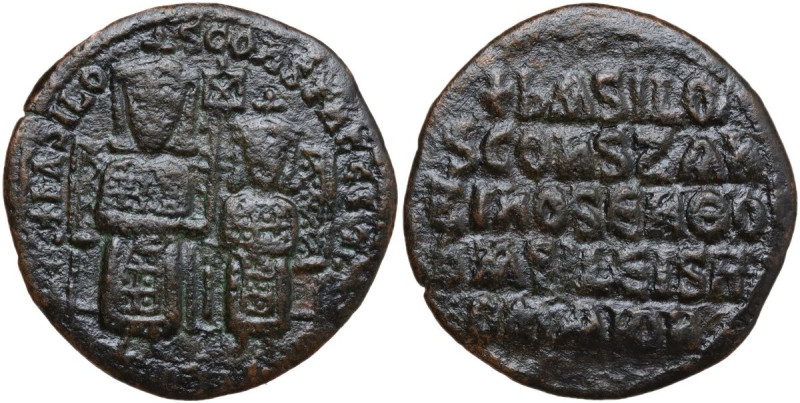 Basil I the Macedonian, with Leo VI and Alexander (867-886). AE Follis, Constant...