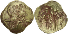 The Empire of Nicaea. John III, Ducas (1222-1254). AV Hyperpyron, Magnesia mint, c. 1232-1254. Obv. Christ seated facing upon throne without back, bea...