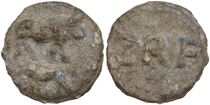 The Roman Empire. PB Tessera, 1st century BC-1st century AD. D/ Cow and calf. R/...