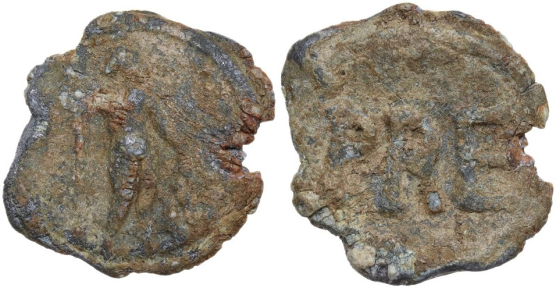 The Roman Empire. PB Tessera, 1st century BC-1st century AD. D/ Mars standing ri...