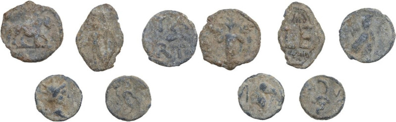 Leads from Ancient World. Lot of five (5) unclassified leaden tesserae. Interest...