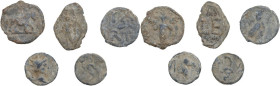 Leads from Ancient World. Lot of five (5) unclassified leaden tesserae. Interesting study lot.