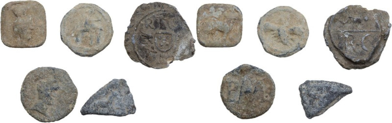 Leads from Ancient World. Lot of five (5) unclassified leaden tesserae. A nice s...