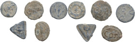 Leads from Ancient World. Lot of five (5) unclassified leaden tesserae. Various inscribed tesserae.