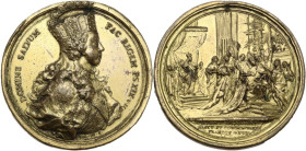 Austria. Joseph II (1765-1790). AE Medal 1764 for the coronation in Vienna. Montenuovo 1918. Gilded AE. 82.80 g. 64.00 mm. Opus: Krafft. Suspension lo...