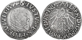 Germany. Albert of Brandenburg-Ansbach (1525-1569). AR Groschen 1544, Preussen, Königsberg mint. AR. 1.87 g. 23.00 mm. Toned. VF. Albert of Brandenbur...