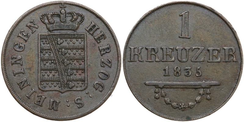 Germany. Bernhard II (1821-1866). AR Kreuzer 1835, Saxe-Meningen. KM 131. AE. 5....
