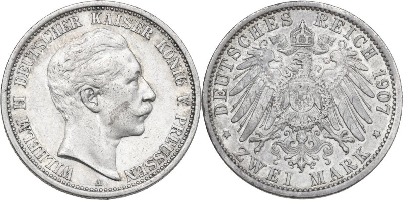 Germany. Wilhelm II (1888-1918). AR 2 Mark, Berlin mint, 1907A. AR. 11.08 g. 27....
