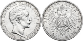 Germany. Wilhelm II (1888-1918). AR 3 Mark, Berlin mint, 1910A. KM 527. AR. 16.66 g. 32.50 mm. Good VF.