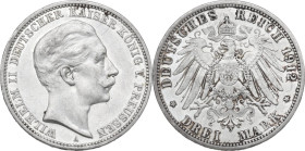 Germany. Wilhelm II (1888-1918). AR 3 Mark, Berlin mint, 1912A. KM 527. AR. 16.67 g. 33.00 mm. VF.