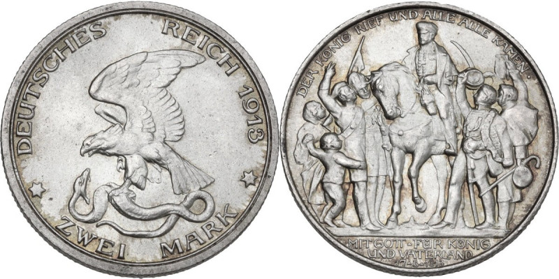 Germany. Wilhelm II (1888-1918). AR 2 Mark, Berlin mint, 1913A. Commemorative is...