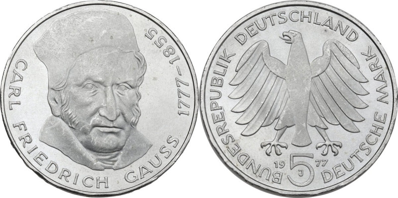 Germany. AR 5 Mark, Hamburg mint, 1977J. Commemorative issue for the 200th birth...