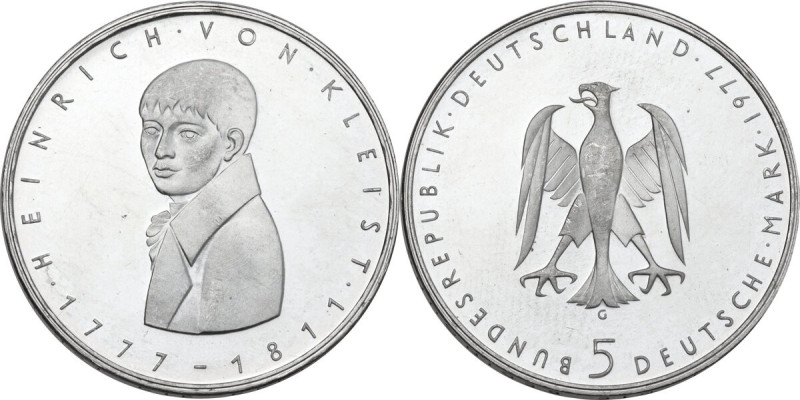 Germany. AR 5 Mark, Karlsruhe mint, 1977G. Commemorative issue for the 200th bir...