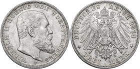 Germany. Wuerttemberg. Wilhelm II (1891-1918). AR 3 Mark, Stuttgart mint, 1914. Obv. Head of Wilhelm right. Rev. Imperial eagle. AR. 16.67 g. 33.00 mm...