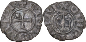 Italy. Enrico VI di Svevia (1194-1197). BI Denaro, Messina mint. Sp. -; Travaini 1993 6bis; D'Andrea 42. BI. 0.50 g. 15.00 mm. R. Rare issue. VF.