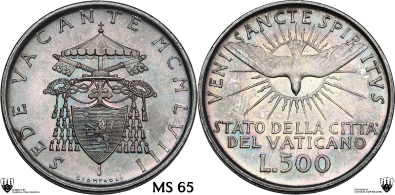 Italy. Sede Vacante (1978). AR 500 lire 1978, Città del Vaticano mint. Mont. 700...