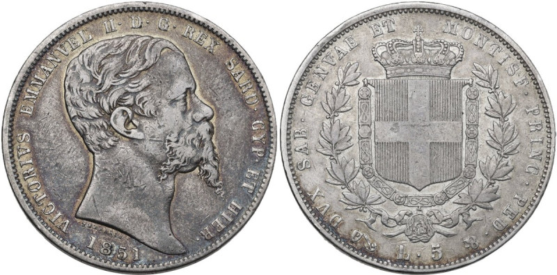 Italy. House of Savoy. Vittorio Emanuele II, Re di Sardegna (1849-1861). AR, 5 l...