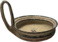 DAUNIAN ATTINGITOIO Daunian culture, Subgeometric II, 550-400 BC. Daunian attingitoio with bichromatic geometric decoration. Flared rim, keeled bowl a...