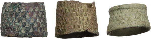 BRONZE THIMBLES From Roman to Medieval period. Lot of three (3) bronze thimbles....
